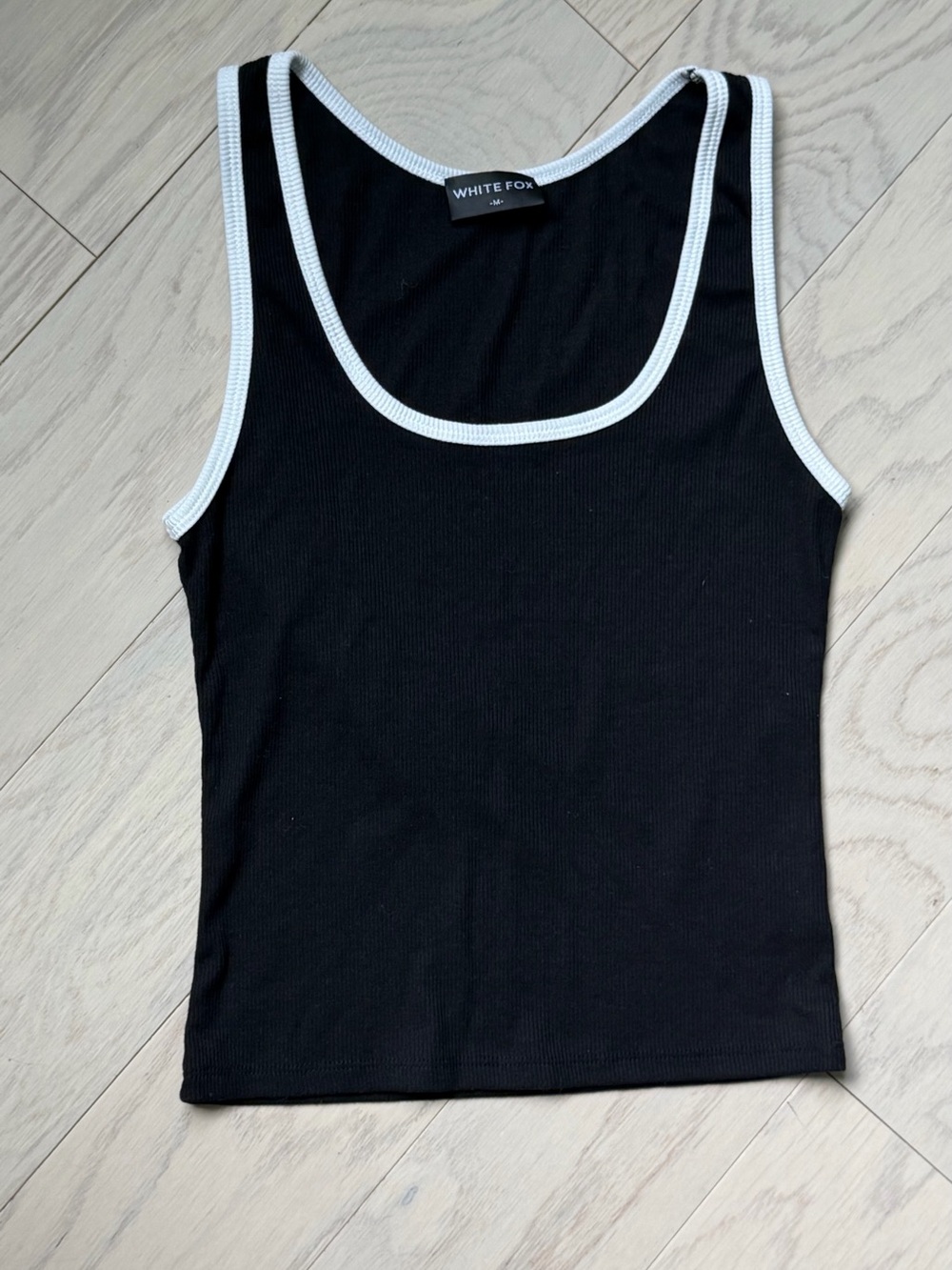 White Fox Black Ribbed Tank with White Trim